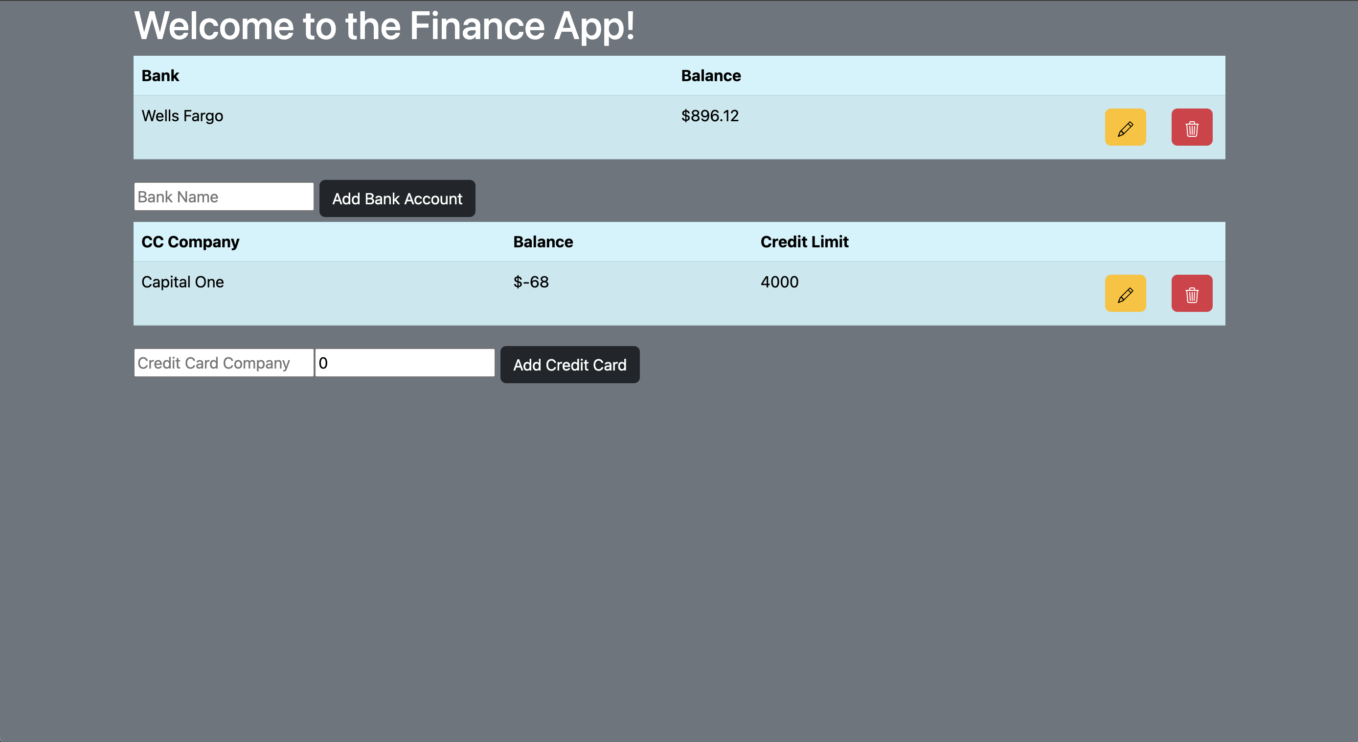 Finance Tracker project screenshot